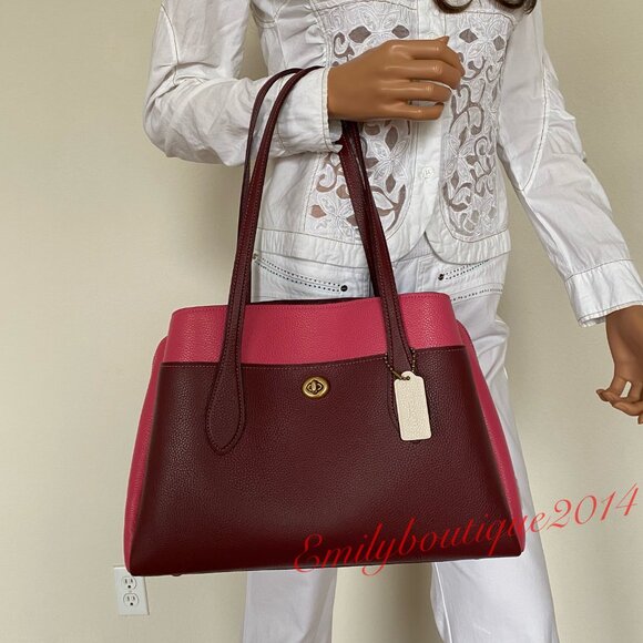 NWT Coach Retail 654 Colorblock Lora Wine Pink Leather Carryall Shoulder Bag - Picture 4 of 11